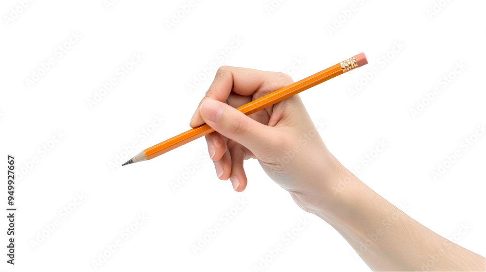 Ready to Write: Close-Up of Hand Holding Pencil on White Background Ready to Write: Close-Up of Hand Holding Pencil on White Background
