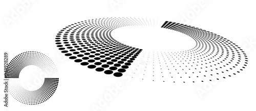 Abstract background with halftone dots in circle with perspective. Art design circle as logo or icon.