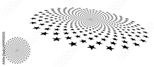 Modern abstract background. Halftone stars in circle form. Vector dotted circle with perspective. Round logo, design element or icon.