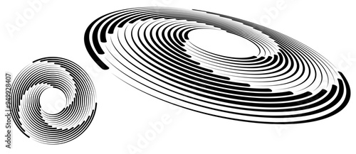 Spiral with black lines as dynamic abstract vector background or logo or icon. Abstract background with lines in circle. Artistic illustration with perspective on white background.