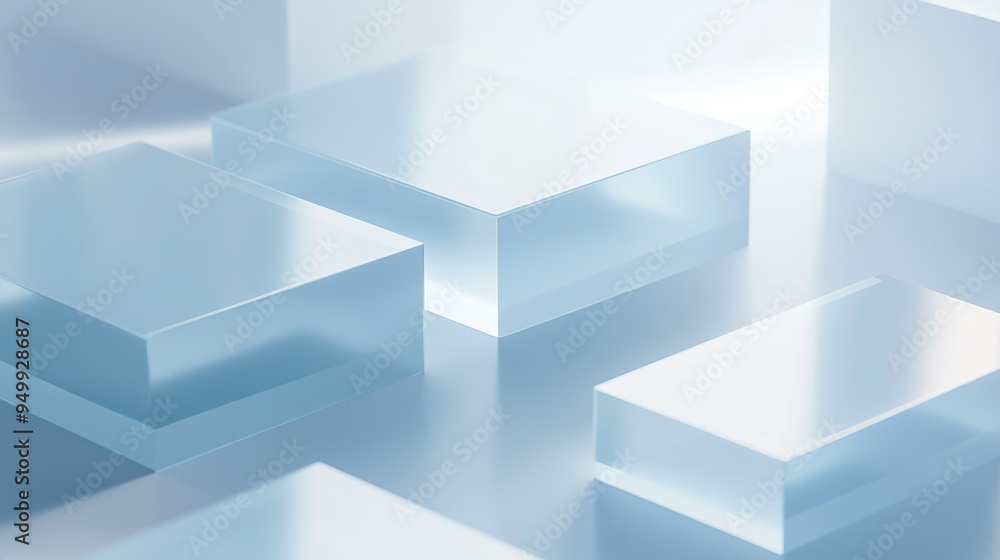 Minimalist design style abstract background, blue frosted glass and white acrylic material, the rectangle reflects a transparent sense of technology. Minimalist design style abstract background, blue frosted glass and white acrylic material, the rectangle reflects a transparent sense of technology.