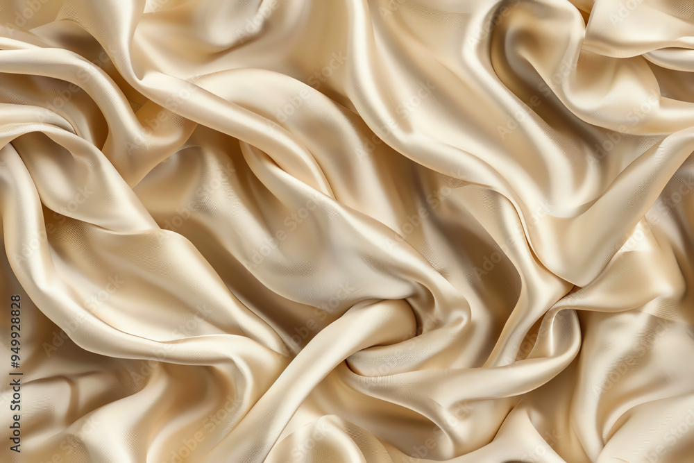 Fototapeta premium Smooth, luxurious, and elegant beige satin fabric with soft, flowing folds.