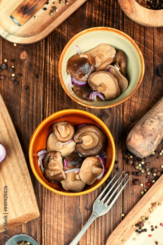 Fototapeta premium Salted pickled mushrooms.