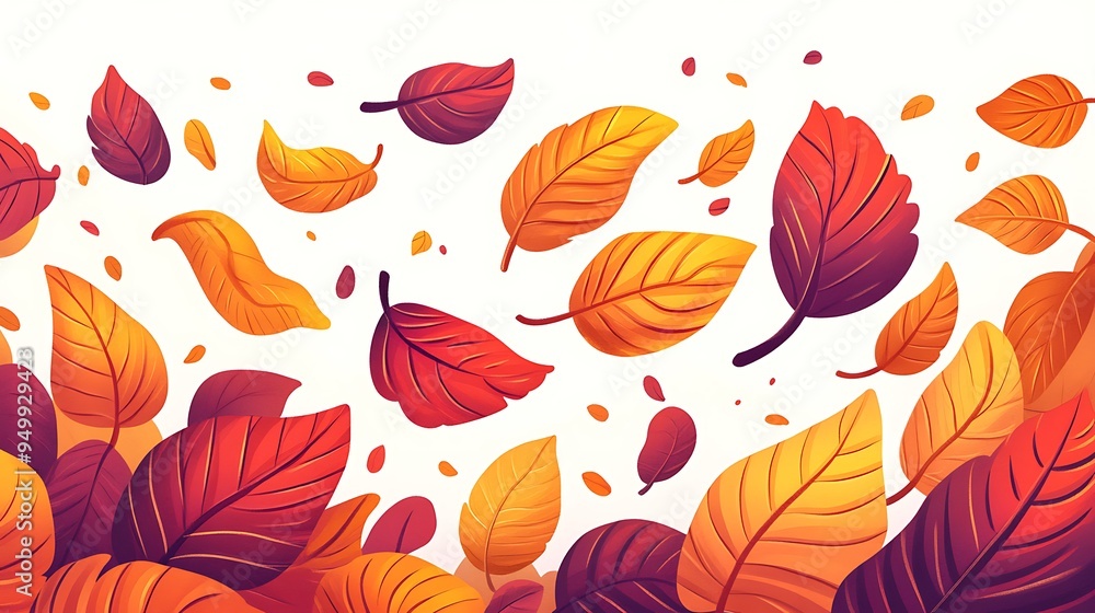 Fototapeta premium Autumn Leaves Background Colorful Fall Foliage Illustration