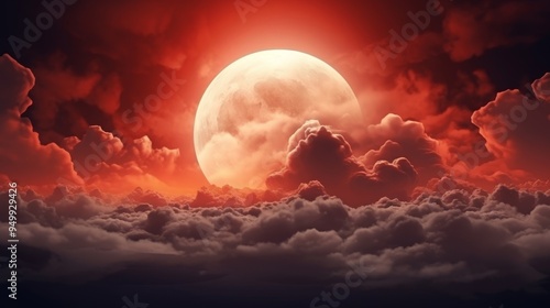 Red Moon in a Dramatic Sky with Clouds