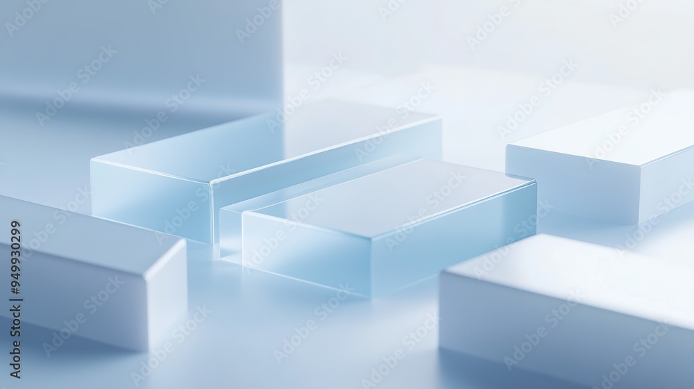 Minimalist design style abstract background, blue frosted glass and white acrylic material, the rectangle reflects a transparent sense of technology. Minimalist design style abstract background, blue frosted glass and white acrylic material, the rectangle reflects a transparent sense of technology.