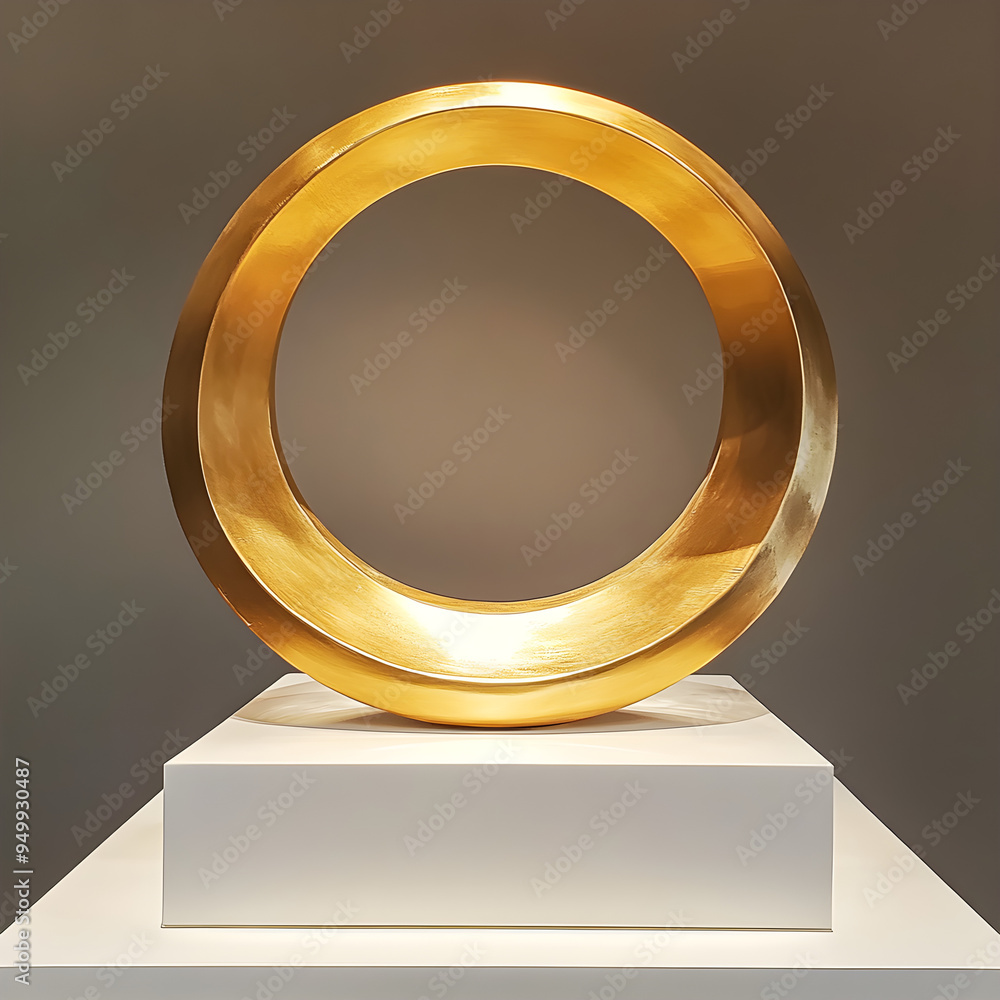 Sophisticated pedestal in gold and white with a golden circle image Sophisticated pedestal in gold and white with a golden circle image