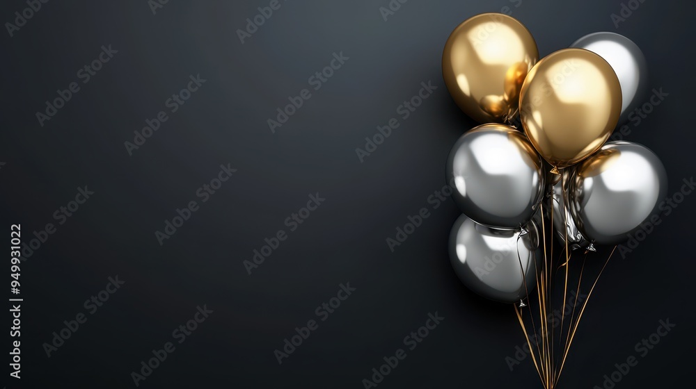 Gold and Silver Balloons on a Dark Background - Minimalist Celebration Design Gold and Silver Balloons on a Dark Background - Minimalist Celebration Design