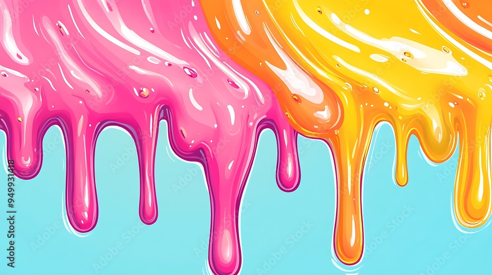 Naklejka premium Dripping Pink and Yellow Abstract Paint Design