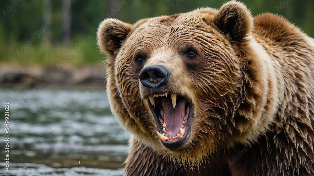 Close-up of a brown bear in the forest. Dangerous animal Close-up of a brown bear in the forest. Dangerous animal