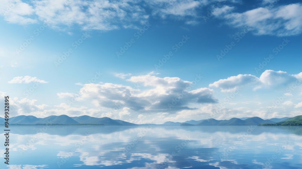 Serene Mountain Lake Landscape with Blue Sky and Clouds Reflection Serene Mountain Lake Landscape with Blue Sky and Clouds Reflection