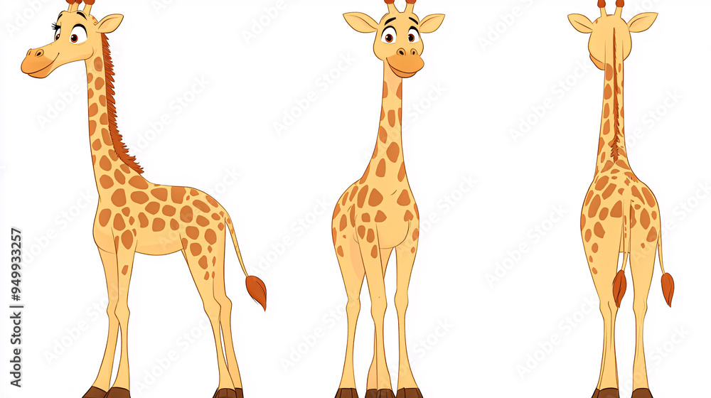 Obraz premium Vector illustration of Cartoon giraffes set isolated on white background.