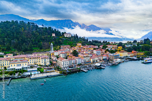 Bellagio an Italian town on the shores of Lake Como on cloudy day. Architecture and nature, atmosphere of a vacation in Italy