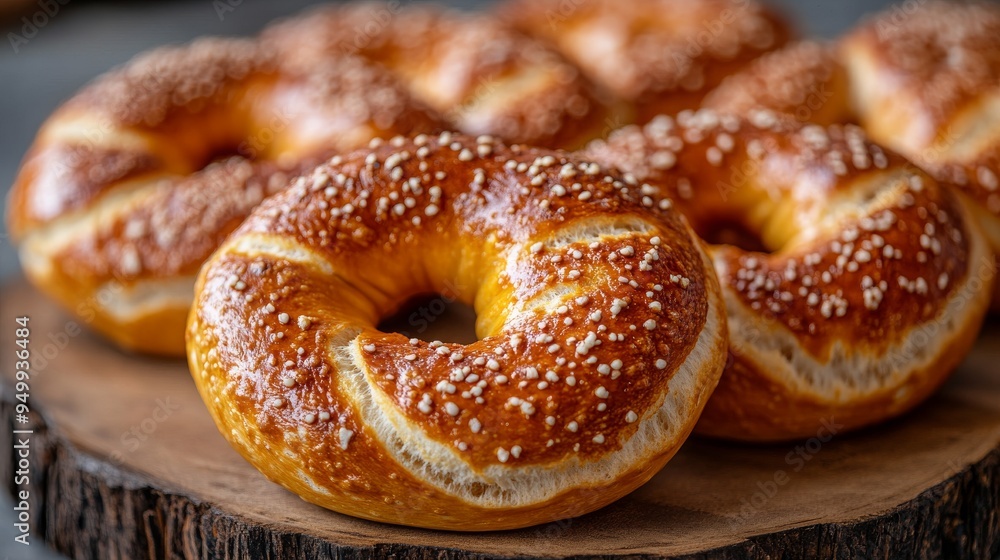 A platter of golden pretzels emerges, showcasing their shiny crust and sprinkled salt, perfect for Oktoberfest festivities and enjoying traditional snacks. A platter of golden pretzels emerges, showcasing their shiny crust and sprinkled salt, perfect for Oktoberfest festivities and enjoying traditional snacks.