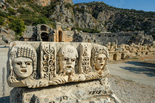 Stone faces in the ruins of Myra Ancient City in Demre, Turkey. photo