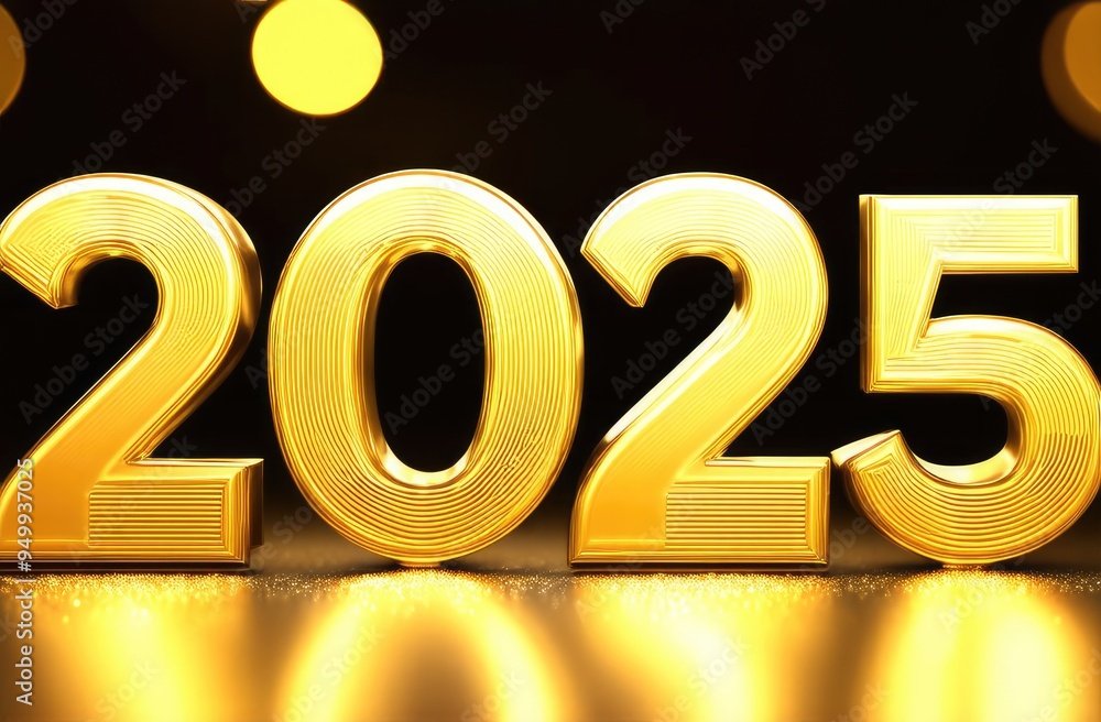 3d number 2025 on golden bokeh background. new year celebration 3d number 2025 on golden bokeh background. new year celebration