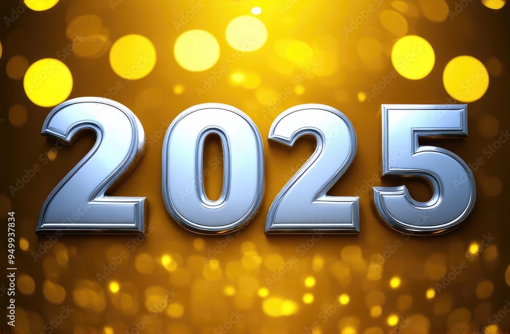 silver number 2025 on golden bokeh background. new year celebration silver number 2025 on golden bokeh background. new year celebration