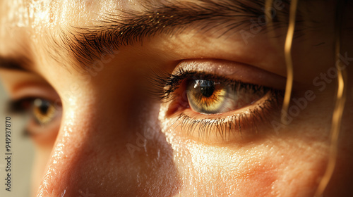 Persona with fever, close-up of sweaty face