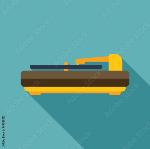 Vintage yellow vinyl record player playing music flat design icon with long shadow