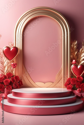 Valentines day podium for product display valentines background 