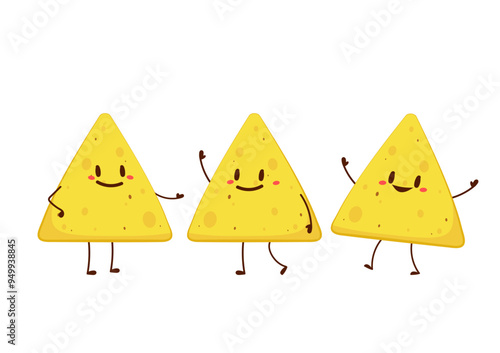 Nacho character design. Nachos on white background.