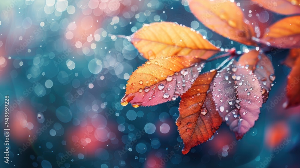Red and orange leaves getting wet on a rainy autumn day Red and orange leaves getting wet on a rainy autumn day
