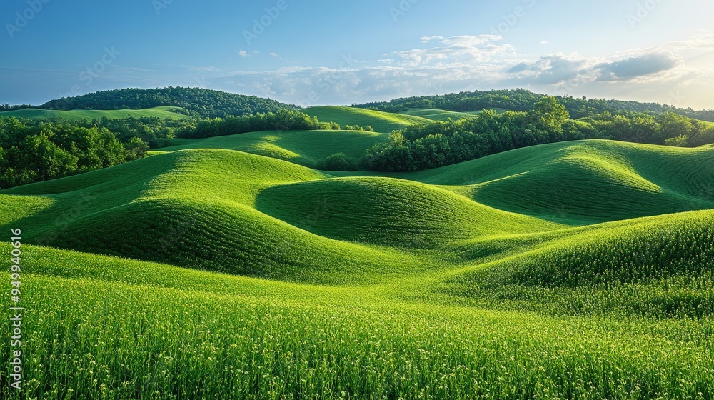 Fototapeta premium Green rolling hills stretching towards the horizon on a sunny day