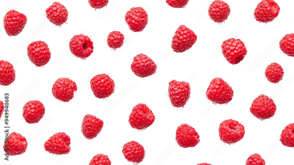 Fresh raspberries scattered isolated on transparent background Fresh raspberries scattered isolated on transparent background
