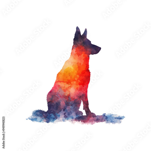 abstract color silhouette of german shepherd vector illustration in watercolor style