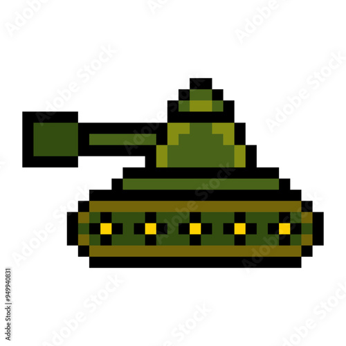 Military fighting vehicle armored tank in pixel art style