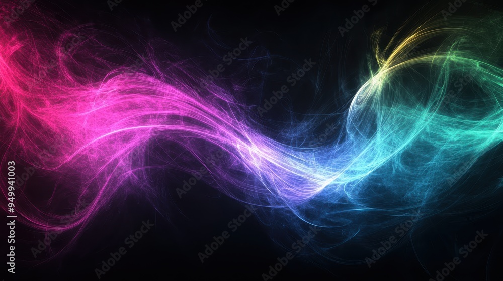 Mystical Light Trails on Black Canvas - Abstract Background for Customization Mystical Light Trails on Black Canvas - Abstract Background for Customization