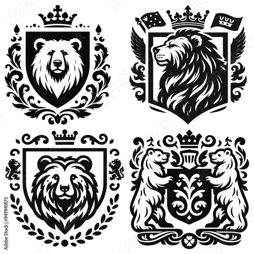 Heraldic animal in black and white, vector illustration, perfect for logos and emblems.