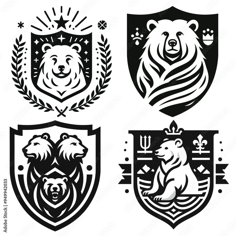 Black and white bear vector illustration, ideal for logos and heraldic designs Black and white bear vector illustration, ideal for logos and heraldic designs