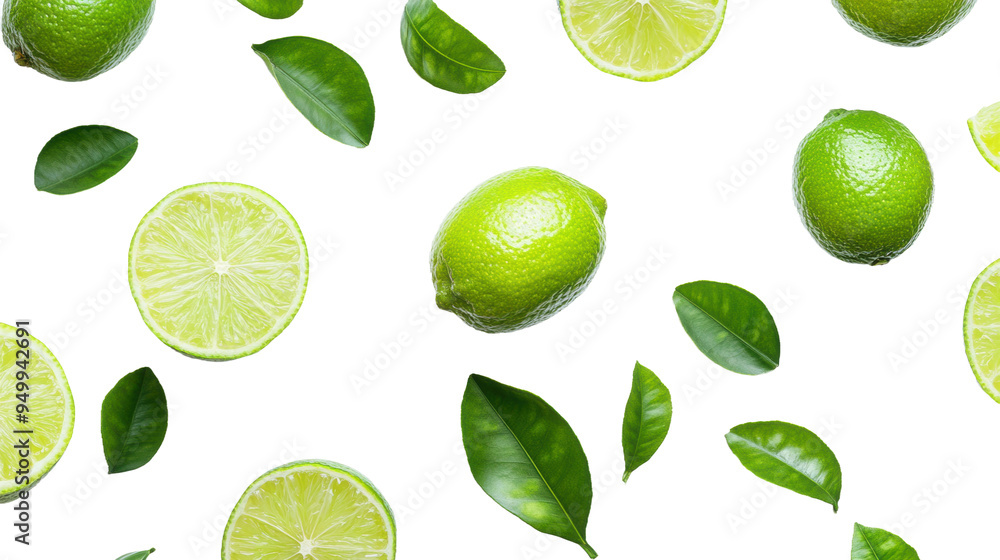 Fresh limes and green leaves isolated on transparent background Fresh limes and green leaves isolated on transparent background