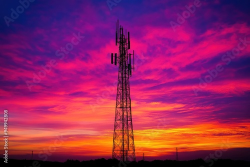 Wallpaper Mural A telecommunications tower silhouetted against a sunset sky with hues of pink purple and orange Torontodigital.ca