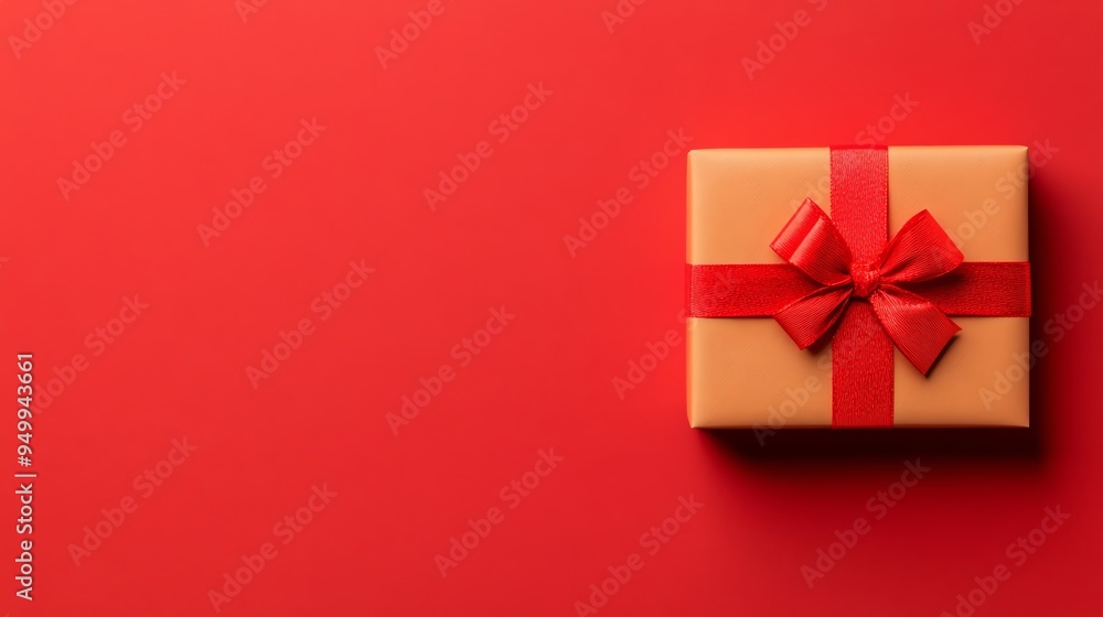 A beautifully wrapped gift box with a red bow on a vibrant red background, perfect for holidays and celebrations. A beautifully wrapped gift box with a red bow on a vibrant red background, perfect for holidays and celebrations.