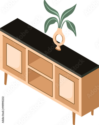 Isometric dresser. Perfect for interior mood boards and planning sketches. Vector.