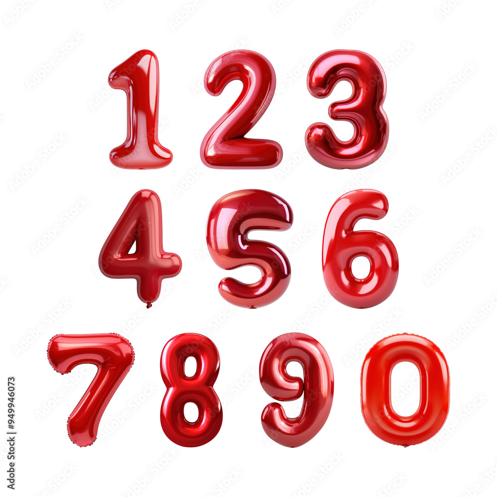 PNG red number balloon design element set, transparent background PNG red number balloon design element set, transparent background
