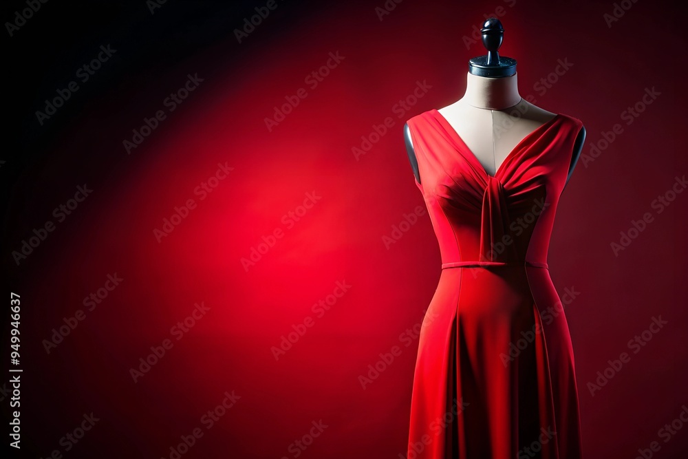 Evening fashion on a red mannequin, set against a simple background, offering a modern and elegant design Evening fashion on a red mannequin, set against a simple background, offering a modern and elegant design