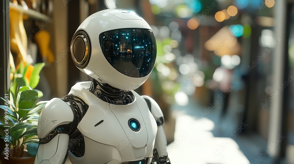 Sleek Robot Serving Drinks in a Futuristic Minimalist Cafe Sleek Robot Serving Drinks in a Futuristic Minimalist Cafe