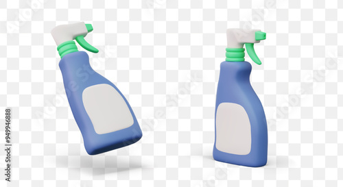 Opaque plastic bottle with spray nozzle. Ergonomic container for liquid household chemicals