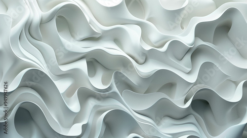 Elegant white abstract surface with flowing curves and waves highlights contemporary design in an artistic environment