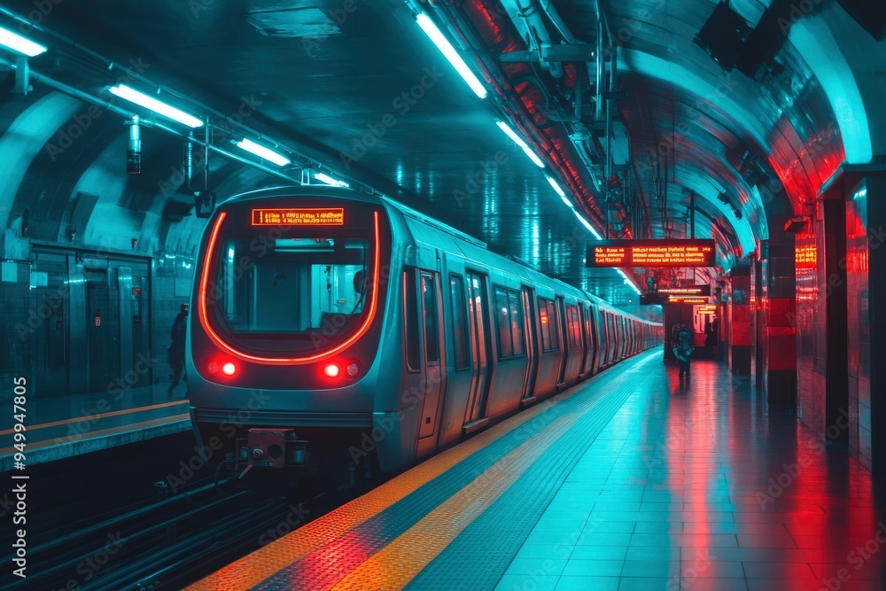 Subway Train Arriving at Station Platform Subway Train Arriving at Station Platform