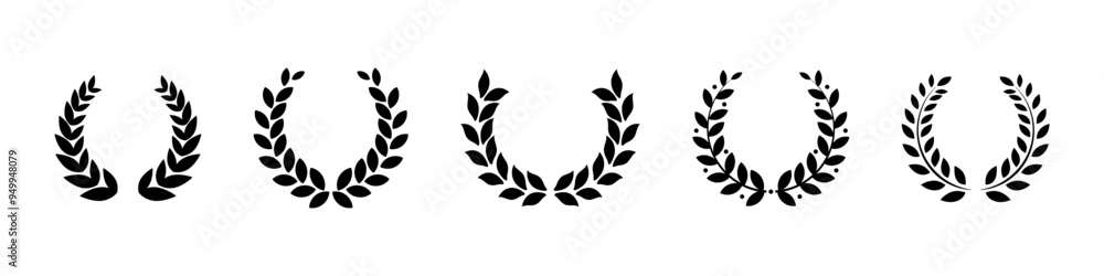 Laurel wreath. Olive branch icon. Greek wreath sign. Roman laurel symbol. Olive leaf award vector set. Film festival ceremony award. Laurel wreath. Olive branch icon. Greek wreath sign. Roman laurel symbol. Olive leaf award vector set. Film festival ceremony award.