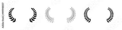 Laurel wreath. Olive branch icon. Greek wreath sign. Roman laurel symbol. Olive leaf award vector set. Film festival ceremony award.