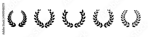 Laurel wreath. Olive branch icon. Greek wreath sign. Roman laurel symbol. Olive leaf award vector set. Film festival ceremony award.