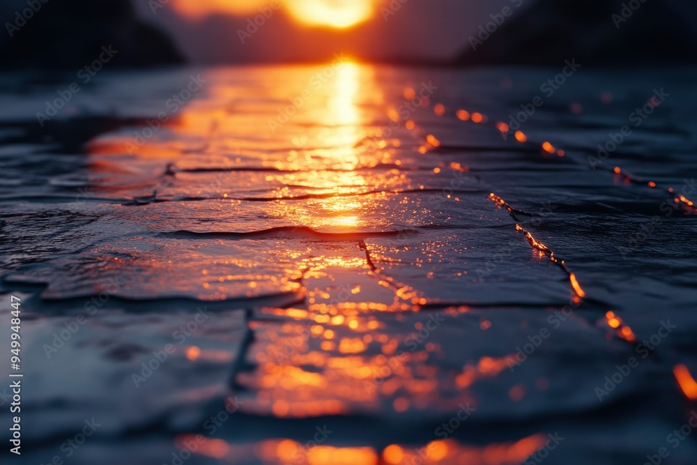 Sunset Reflecting on Wet Stone Path Sunset Reflecting on Wet Stone Path