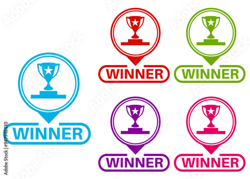 Set collections colorful winner trendy icon sign. champion symbol labels design template Vector illustration