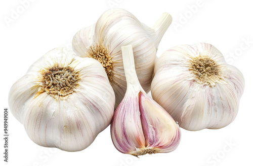 Fresh garlic bulbs arranged isolated on transparent background