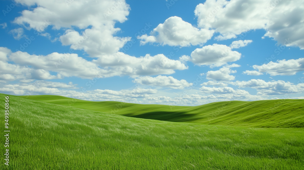 Rolling Green Hills: A serene landscape unfolds under a clear blue sky, dotted with fluffy white clouds. The gentle rolling hills, a vibrant green canvas, evoke a sense of tranquility and peace. Rolling Green Hills: A serene landscape unfolds under a clear blue sky, dotted with fluffy white clouds. The gentle rolling hills, a vibrant green canvas, evoke a sense of tranquility and peace.